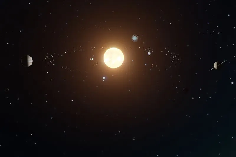 Illustration du système solaire avec le Soleil et plusieurs planètes